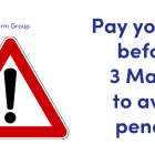 NEWS: Pay your tax before 3 March to avoid penalty. image of a warning triangle 