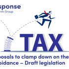 Illustration of a man jumping over the word tax