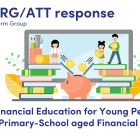 Illustration of children, books, laptop and money