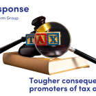 image of a book, magnifying glass, the word 'TAX' and a gavel 