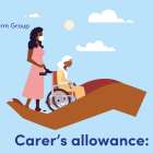 Illustration of a woman pushing an elderly lady in a wheelchair