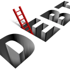 Illustration of the word debt and a ladder