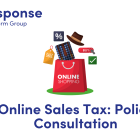 LITRG response - Online Sales Tax: Policy Consultation. Illustration of products flying out of a red bag with "online shopping" written on it.
