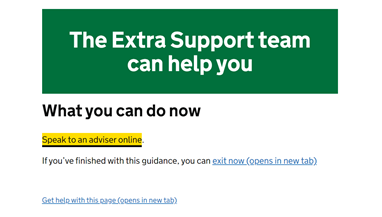 HMRC Extra Support team screenshot
