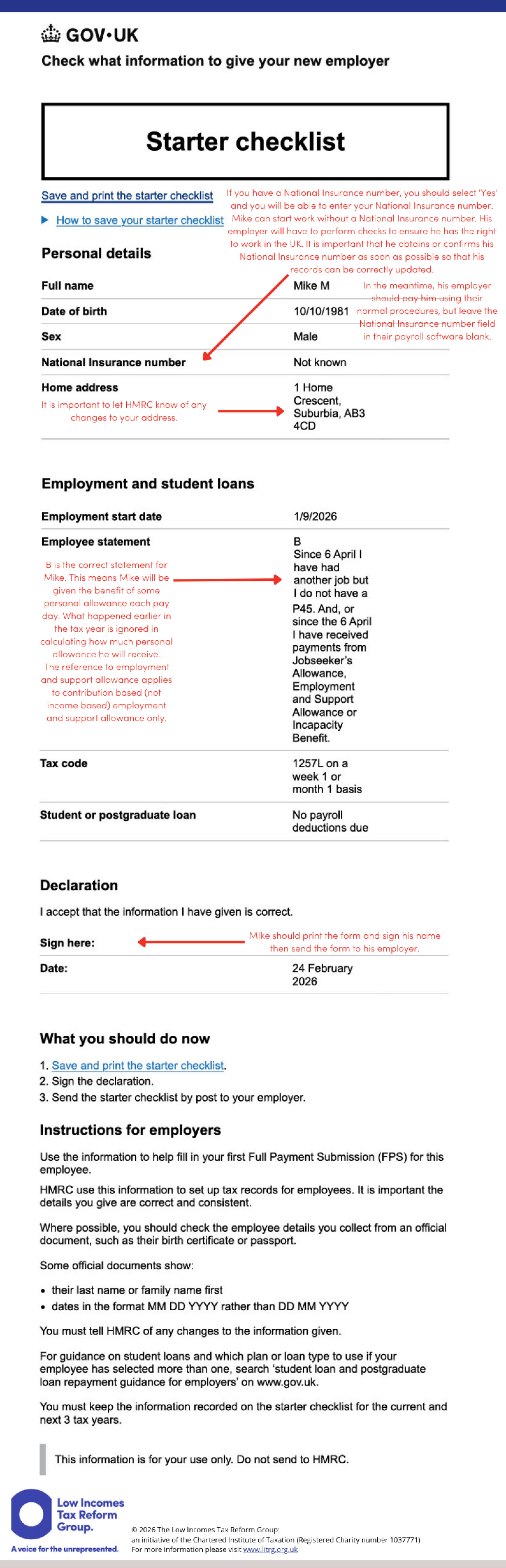 Starter checklist | Low Incomes Tax Reform Group