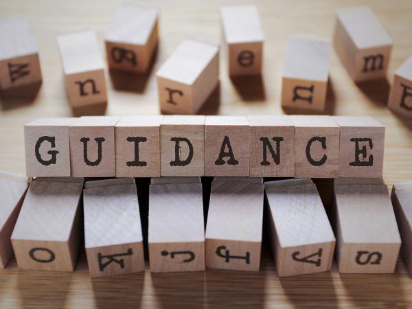 wooden blocks each with a black letter on them, arranged to spell out the word 'GUIDANCE'