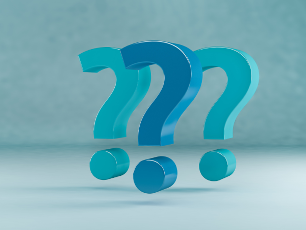 Question marks against a blue background.