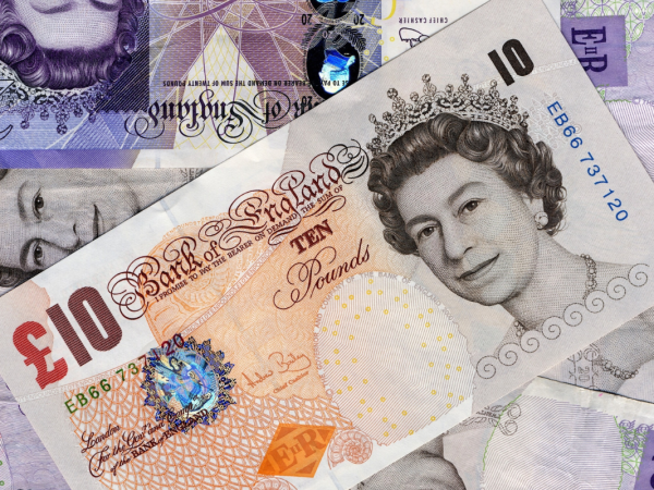 Various British currency notes. 