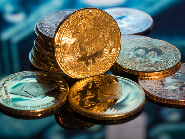 A pile of crypto coins