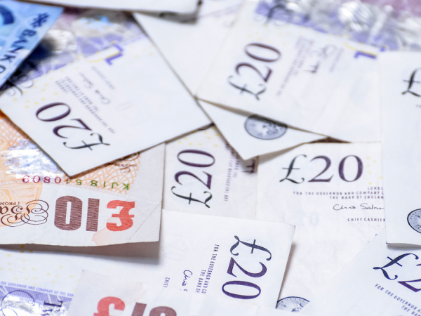 A pile of British currency