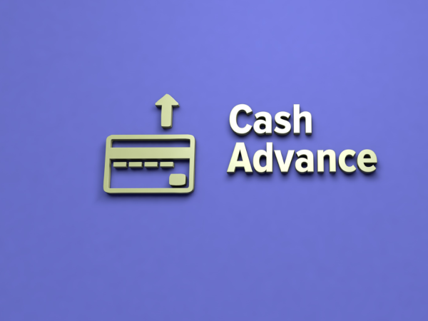 An image of a bank card with an arrow above and the words 'CASH ADVANCE' 