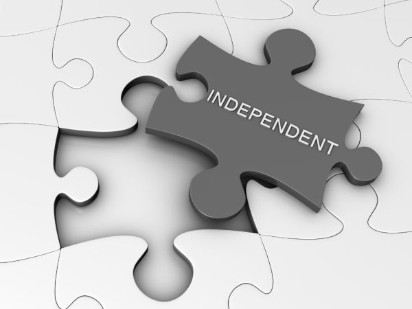 a white jigsaw missing one piece, the missing piece has the word 'INDEPENDENT' on it. a white jigsaw missing one piece, the missing piece has the word 'INDEPENDENT' on it.