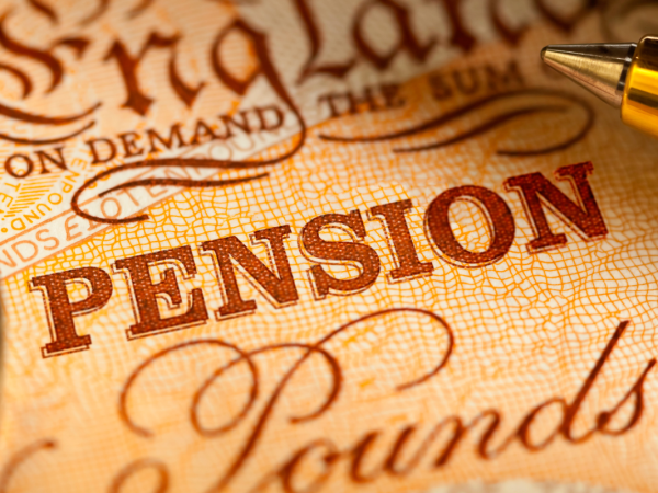 A British £!0 note with the word 'PENSION' on the front.
