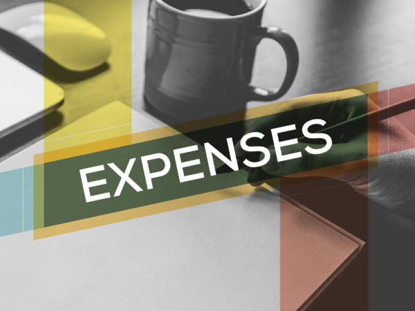 A person sat at a desk with a colourful highlight across the image with the word 'EXPENSES' in white text. A person sat at a desk with a colourful highlight across the image with the word 'EXPENSES' in white text.