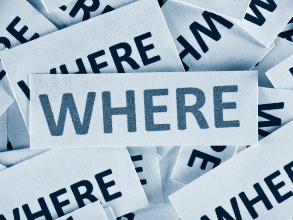 Newspaper cuttings of the word 'WHERE' 