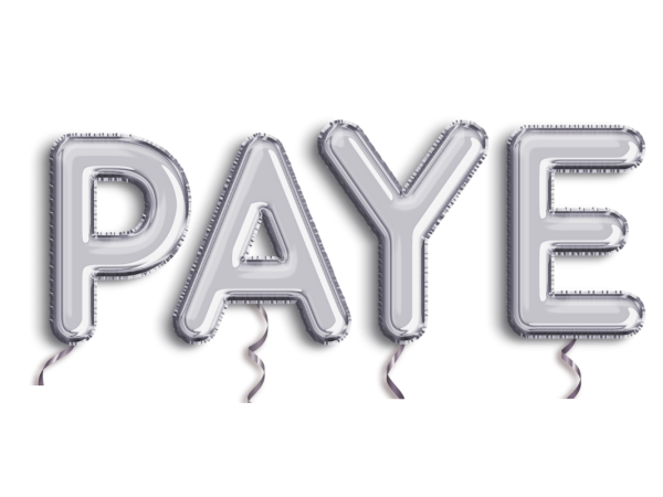 Silver letter balloons spelling out the word 'PAYE' Silver letter balloons spelling out the word 'PAYE'