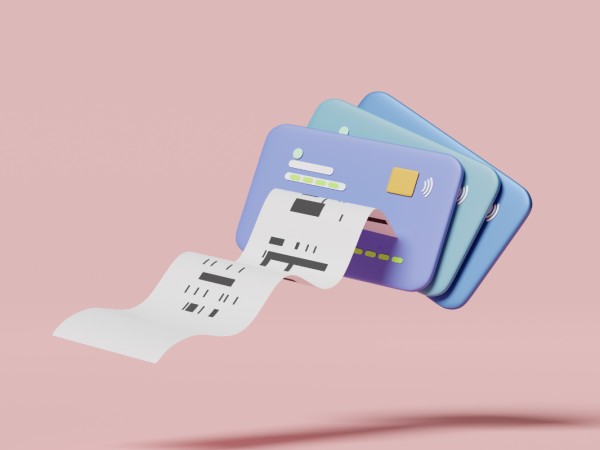 Three payment cards with an invoice printing from within them. Three payment cards with an invoice printing from within them.