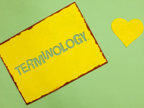 A yellow square with the word 'TERMINOLOGY' written inside 