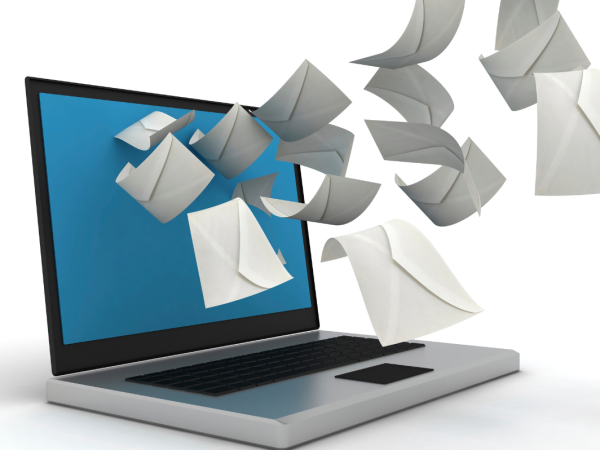A computer sending out lots of emails 