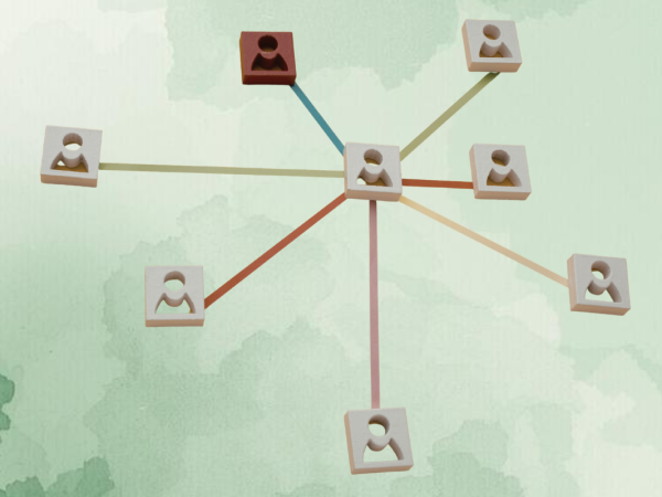 A spider diagram showing interaction between different icons against a pale green coloured background