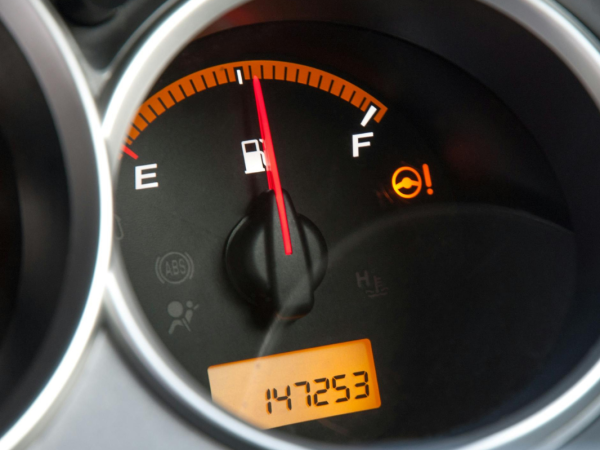 vehicle controls showing fuel and milage 