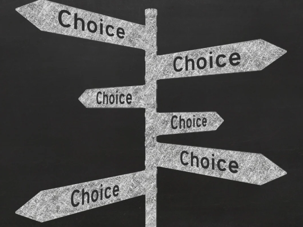 a signpost with vasious signs leading off in all directions, every sign reads the word 'CHOICE' 