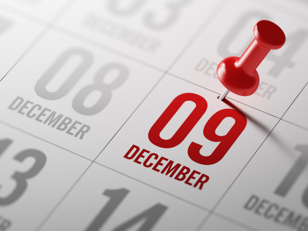 Image of a calendar showing 9 December