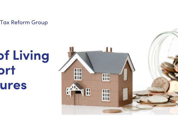 News - Cost of Living Support Measures. Illustration of a house and a jar with money spilling out of it.