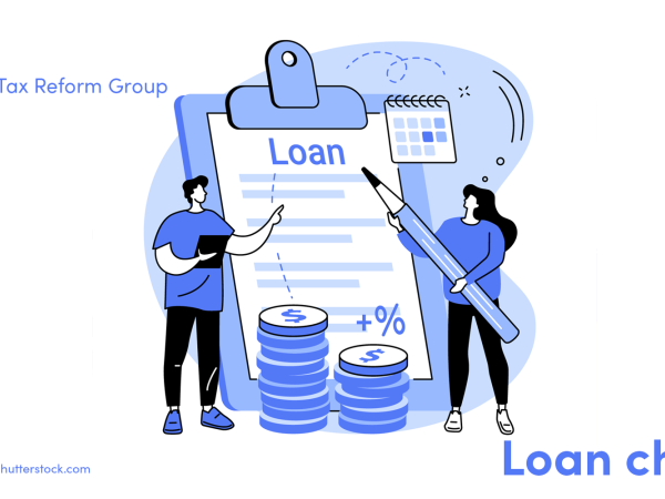 Illustration of people in front of a loan form