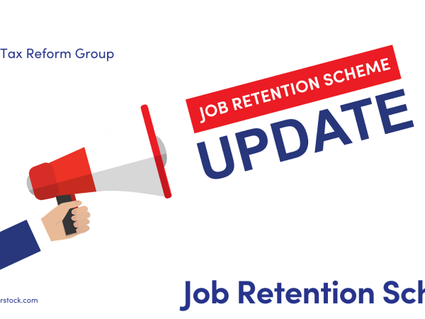 Illustration of a hand holding a megaphone with the words job retention scheme update