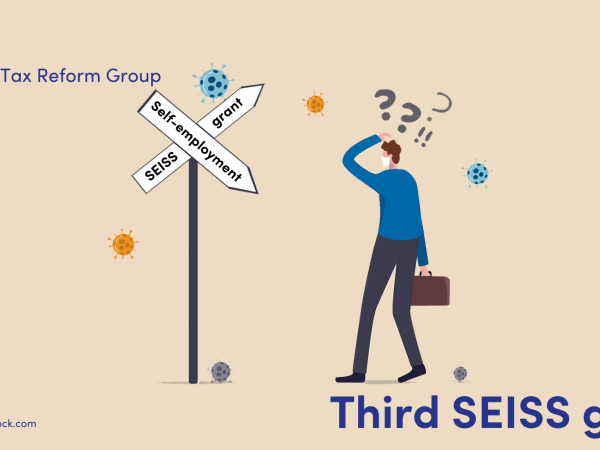 Image of a man looking confused next to a SEISS self-employment sign