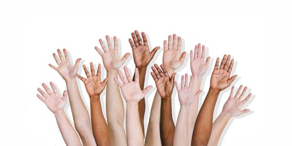 peoples arms raised to volunteer