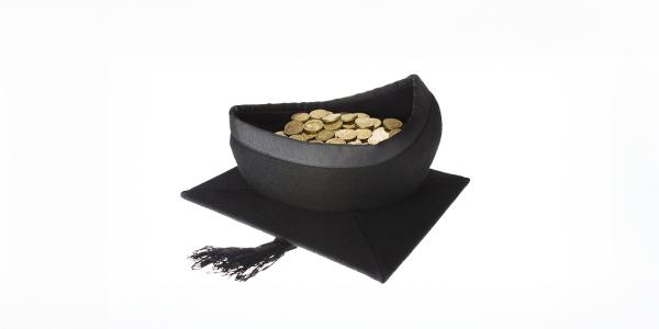 a graduation cap filled with coins a graduation cap filled with coins