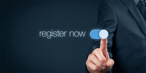 the words 'REGISTER NOW' next to a toggle button, a person is sliding the toggle to show 'ON' the words 'REGISTER NOW' next to a toggle button, a person is sliding the toggle to show 'ON'
