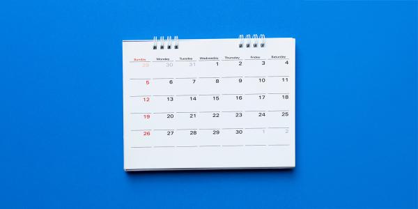 a month per page calendar against a blue background.