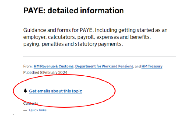 screenshot from GOV.UK showing the employer bulletin subscribe button screenshot from GOV.UK showing the employer bulletin subscribe button
