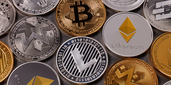 Various different coins representing cryptocurrency