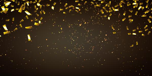 raining gold confetti isolated on black, party background concept raining gold confetti isolated on black, party background concept