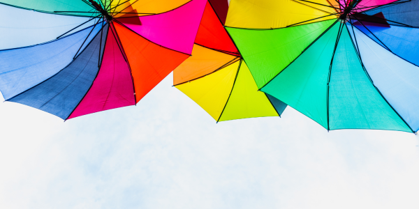 Colourful umbrellas against a blue sky. Colourful umbrellas against a blue sky.