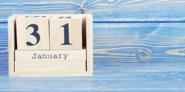 A wooden block calendar showing the date 31 January A wooden block calendar showing the date 31 January