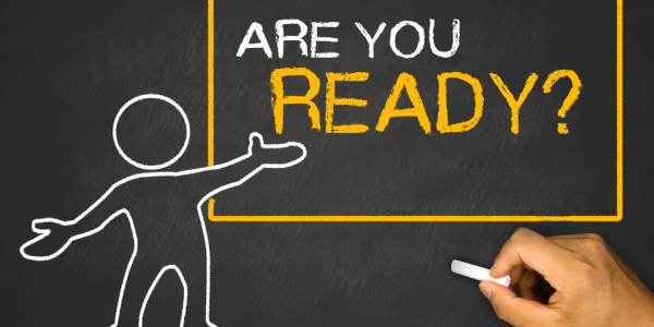 Outline of a person drawn on a chalkboard along with the words 'ARE YOU READY?'. Outline of a person drawn on a chalkboard along with the words 'ARE YOU READY?'.