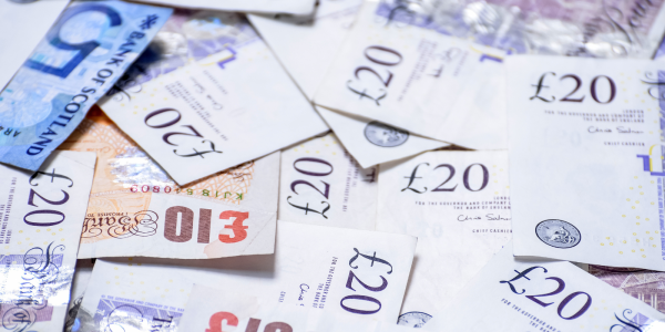 A pile of British currency A pile of British currency
