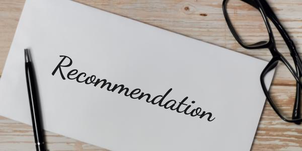 The word 'RECOMMENDATION' written with black ink on white paper. The word 'RECOMMENDATION' written with black ink on white paper.