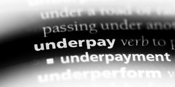 A highlighted word in the dictionary. The word highlighted is 'UNDERPAY', the word underneath this one is 'UNDERPAYMENT'. Showing as white text on a black background. A highlighted word in the dictionary. The word highlighted is 'UNDERPAY', the word underneath this one is 'UNDERPAYMENT'. Showing as white text on a black background.