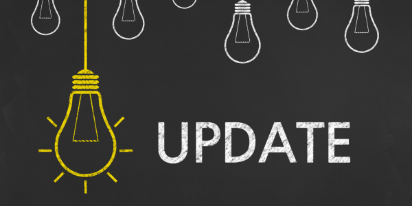 Black background with a yellow hanging lightbulb illustration next to the word 'UPDATE' Black background with a yellow hanging lightbulb illustration next to the word 'UPDATE'
