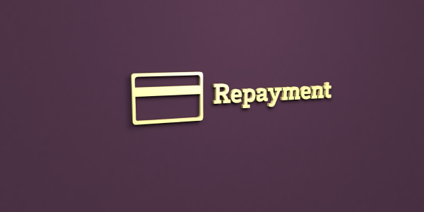 Burgundy background with an icon of a payment card and the word 'REPAYMENT' 