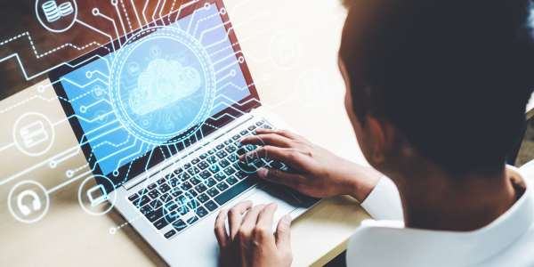 A person looking at data on a laptop screen. A person looking at data on a laptop screen.