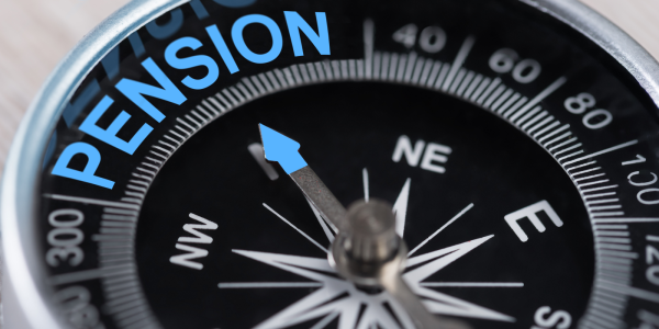 A compass pointing toward the word 'PENSION' A compass pointing toward the word 'PENSION'