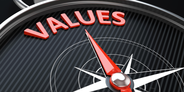 A compass pointing towards the word 'VALUES' A compass pointing towards the word 'VALUES'