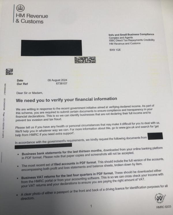 photograph of the letter with personal details blacked out photograph of the letter with personal details blacked out